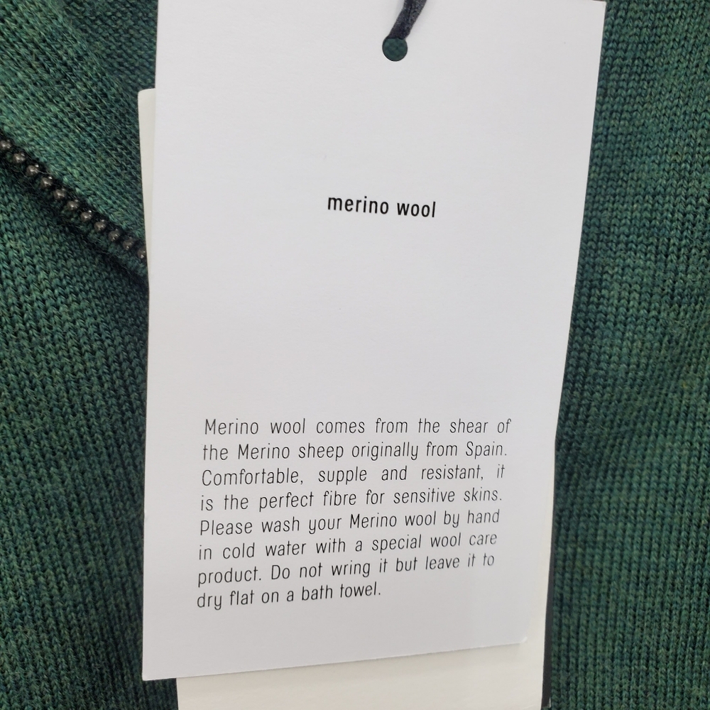 Galeries Lafayette Merino Wool Sweater Mens Size Xl Green 1/4 Zip Nwt — image 5 of 8